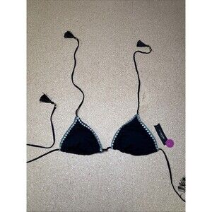 Ambrielle Embroidered Black Bra Bikini Top Size L Padded D2